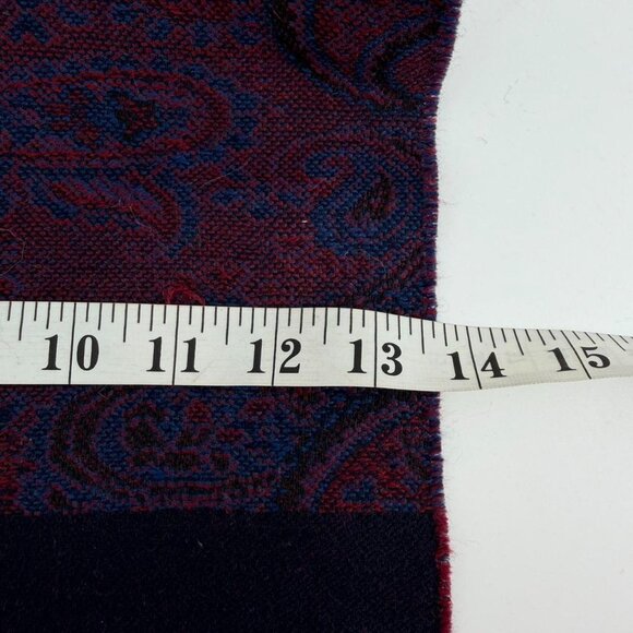 Vintage Yves Saint Laurent Scarf Paisley Burgundy Blue Fringe Wool YSL - Picture 5 of 6